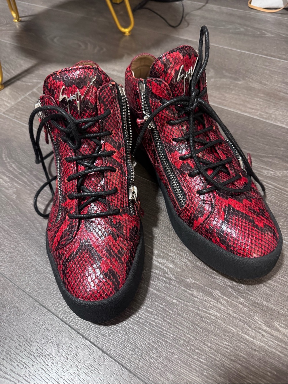 Giuseppe Zanotti Red and Black Snake-Print High-Top Sneakers